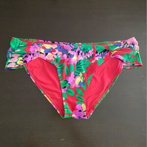 Aerie Red Flowy Floral Swimwear Bikini Bottoms Medium